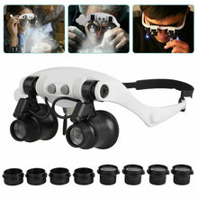 Load image into Gallery viewer, Headband Head Magnifier 8 Lens LED Light Jeweler Glasses