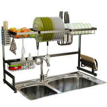 Load image into Gallery viewer, 34.6" Stainless Steel Black Dish Drying Rack Over Kitchen Sink, Dishes and Utensils Draining Shelf
