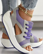 Load image into Gallery viewer, Contrast Paneled Cutout Lace-up Muffin Sandals