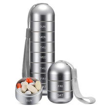 Load image into Gallery viewer, Aluminum 7 Days Portable Pill Organizer for Travel, Pill Box Pill Container