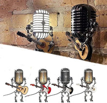 Load image into Gallery viewer, Vintage Metal Microphone Robot With Guitar Lamp