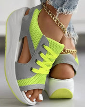 Load image into Gallery viewer, Contrast Paneled Cutout Lace-up Muffin Sandals