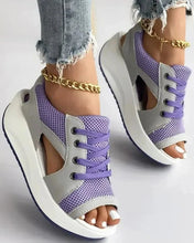 Load image into Gallery viewer, Contrast Paneled Cutout Lace-up Muffin Sandals