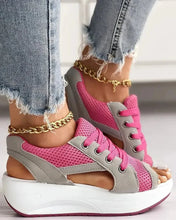 Load image into Gallery viewer, Contrast Paneled Cutout Lace-up Muffin Sandals