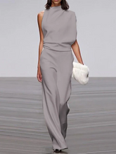 Load image into Gallery viewer, Women's round-neck, sleeveless jumpsuit with flared legs