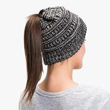Load image into Gallery viewer, Ponytail Beanie Messy Bun Women's Beanie Solid Ribbed Hat Cap