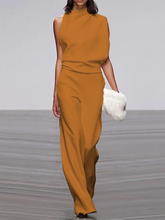 Load image into Gallery viewer, Women's round-neck, sleeveless jumpsuit with flared legs