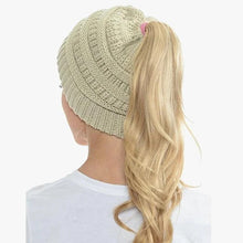 Load image into Gallery viewer, Ponytail Beanie Messy Bun Women's Beanie Solid Ribbed Hat Cap