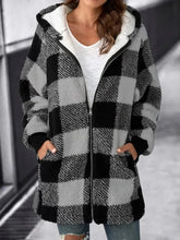Load image into Gallery viewer, Women Oversized Hoodie Plaid Loose Overcoat