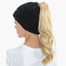 Load image into Gallery viewer, Ponytail Beanie Messy Bun Women's Beanie Solid Ribbed Hat Cap