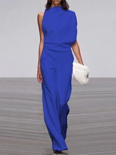 Load image into Gallery viewer, Women's round-neck, sleeveless jumpsuit with flared legs