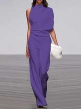 Load image into Gallery viewer, Women's round-neck, sleeveless jumpsuit with flared legs