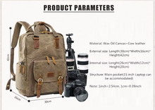 Load image into Gallery viewer, Waterproof Waxed Canvas Camera Backpack