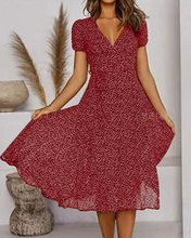 Load image into Gallery viewer, Floral Print V-Neck Chiffon Dress
