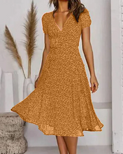 Load image into Gallery viewer, Floral Print V-Neck Chiffon Dress