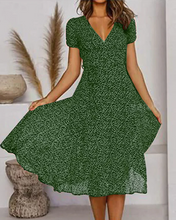 Load image into Gallery viewer, Floral Print V-Neck Chiffon Dress