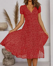 Load image into Gallery viewer, Floral Print V-Neck Chiffon Dress
