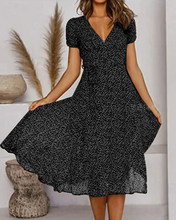 Load image into Gallery viewer, Floral Print V-Neck Chiffon Dress