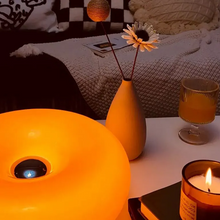 Load image into Gallery viewer, Donut Lamp – LED Dimmable Orange Table & Wall Lamp, Energy-Efficient Glass Light for Living Room, Bedroom, Dorm
