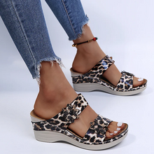 Load image into Gallery viewer, Leopard / Snake Print Orthopedic Leather Wedge Soft Sole Sandals