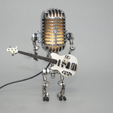 Load image into Gallery viewer, Vintage Metal Microphone Robot With Guitar Lamp
