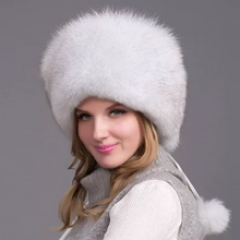 Load image into Gallery viewer, 100% Natural Fox Fur Hat Women Cap Thick Fur Cap Winter Warm Hat Female Fashion For Women Hat With Earmuffs Hat