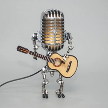 Load image into Gallery viewer, Vintage Metal Microphone Robot With Guitar Lamp