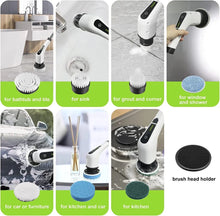 Load image into Gallery viewer, Electric Spin Power Scrubber Cordless Cleaning Brush Long Handle 7 Heads
