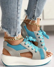 Load image into Gallery viewer, Contrast Paneled Cutout Lace-up Muffin Sandals

