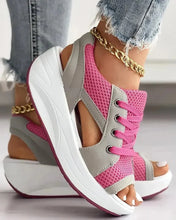 Load image into Gallery viewer, Contrast Paneled Cutout Lace-up Muffin Sandals
