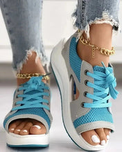Load image into Gallery viewer, Contrast Paneled Cutout Lace-up Muffin Sandals
