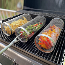 Load image into Gallery viewer, Stainless Steel Rolling BBQ Grill Basket
