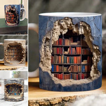 Load image into Gallery viewer, 3D Library Bookshelf Mug, Coffee Mugs Gift for Book Lovers
