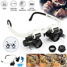 Load image into Gallery viewer, Headband Head Magnifier 8 Lens LED Light Jeweler Glasses
