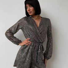 Load image into Gallery viewer, Sequin long-sleeved one-piece suit
