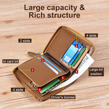 Load image into Gallery viewer, Men’s RFID Blocking Wallet with Zipper Multi Credit Card Holder Khaki + Brown + Black
