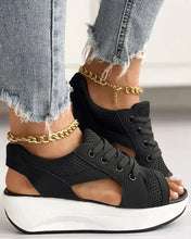 Load image into Gallery viewer, Contrast Paneled Cutout Lace-up Muffin Sandals
