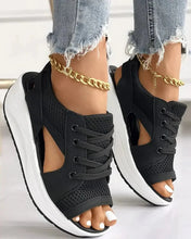 Load image into Gallery viewer, Contrast Paneled Cutout Lace-up Muffin Sandals
