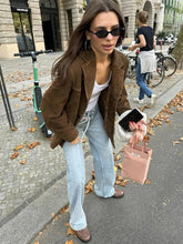Load image into Gallery viewer, Elegant brown suede jacket for women
