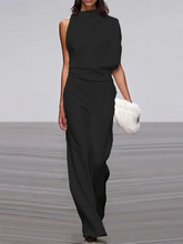 Load image into Gallery viewer, Women's round-neck, sleeveless jumpsuit with flared legs
