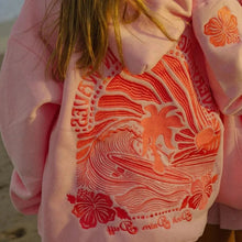 Load image into Gallery viewer, Embroidered Pink Palm Puff Everything Comes In Waves Hoodie
