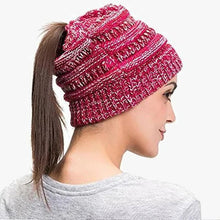 Load image into Gallery viewer, Ponytail Beanie Messy Bun Women's Beanie Solid Ribbed Hat Cap
