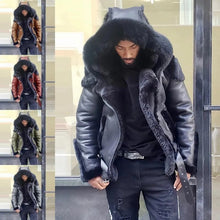Load image into Gallery viewer, Sheepskin Leather Jacket | Man Winter Fur Hood Coat Motorcycle Jackets
