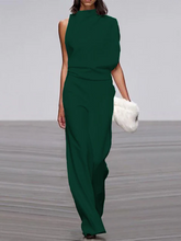 Load image into Gallery viewer, Women's round-neck, sleeveless jumpsuit with flared legs
