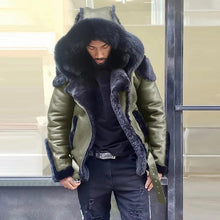 Load image into Gallery viewer, Sheepskin Leather Jacket | Man Winter Fur Hood Coat Motorcycle Jackets
