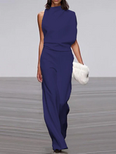 Load image into Gallery viewer, Women's round-neck, sleeveless jumpsuit with flared legs
