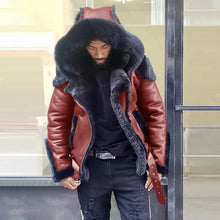Load image into Gallery viewer, Sheepskin Leather Jacket | Man Winter Fur Hood Coat Motorcycle Jackets
