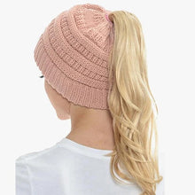 Load image into Gallery viewer, Ponytail Beanie Messy Bun Women's Beanie Solid Ribbed Hat Cap
