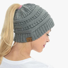 Load image into Gallery viewer, Ponytail Beanie Messy Bun Women's Beanie Solid Ribbed Hat Cap
