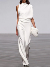 Load image into Gallery viewer, Women's round-neck, sleeveless jumpsuit with flared legs
